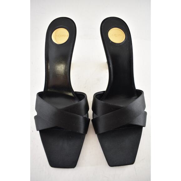Saint Laurent Opyum 85 Sandal Black Satin Gold YSL Heel Backless Mule Pump 37.5 - Picture 8 of 16